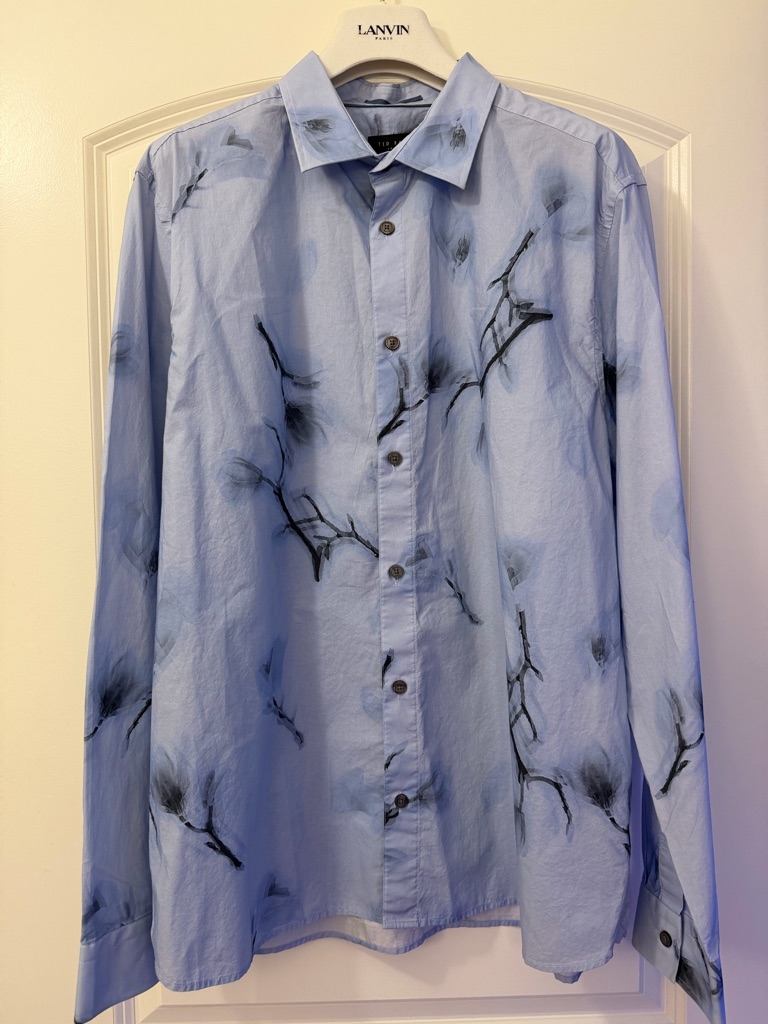 Ted Baker Light Blue Button-Down Shirt With Black Brushstroke Print